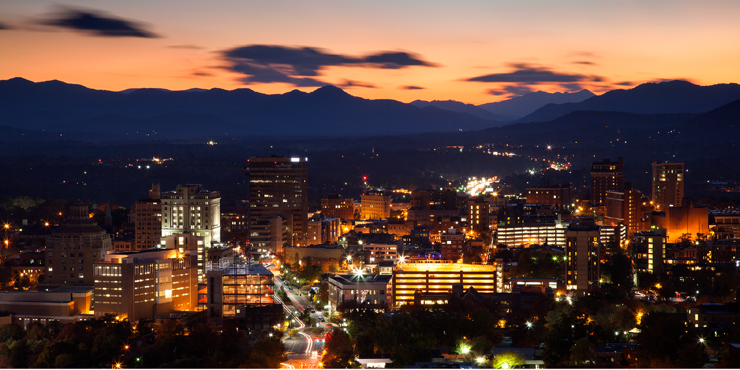 Downtown Asheville, NC at night